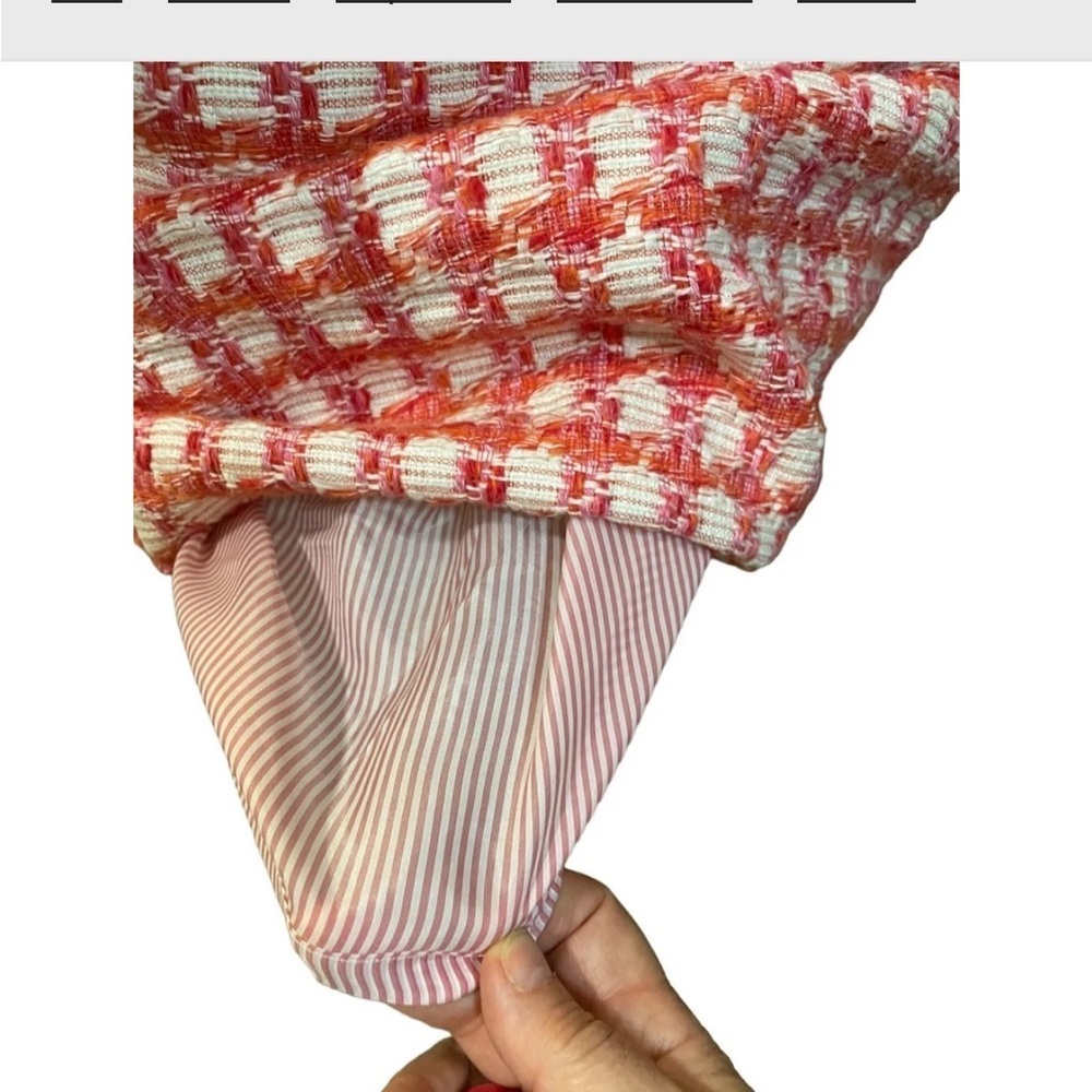 Y2K Brooks Brothers Tweed Boucle Plaid A-line Mini pink Orange White Skirt M - Picture 6 of 10
